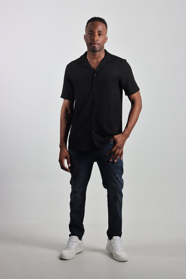 Camisa Negro Cuello Sport Texturas