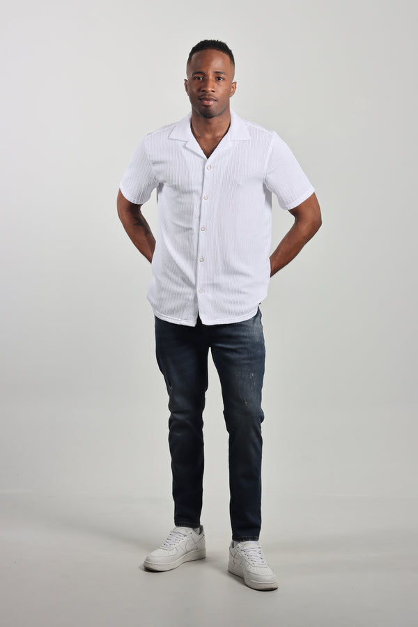 Camisa Blanco Cuello Sport Texturas