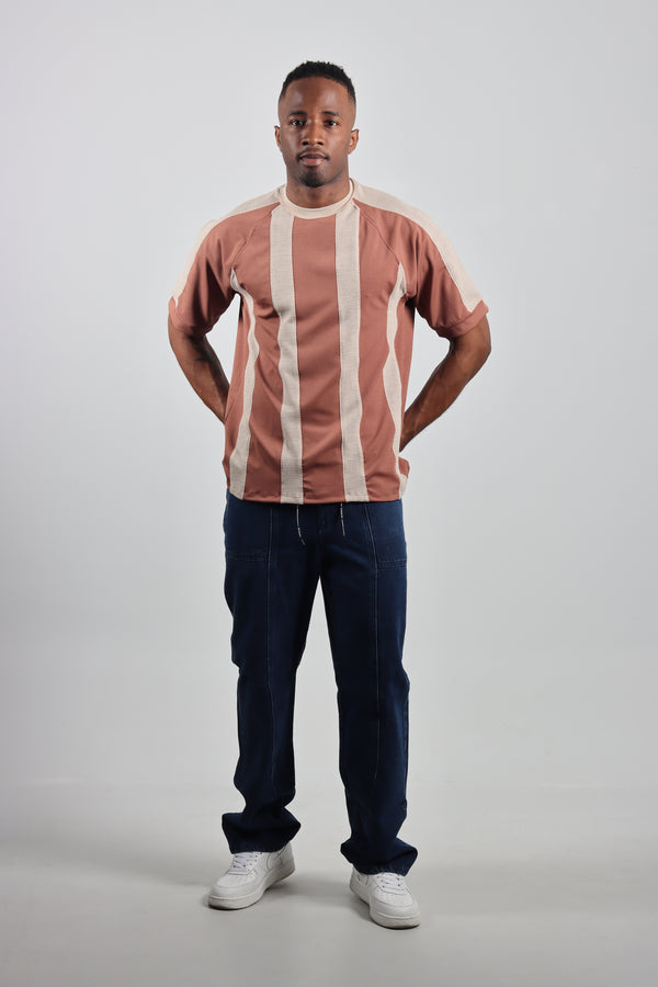 Camiseta Almendra Manga Rangla Rayas Malla