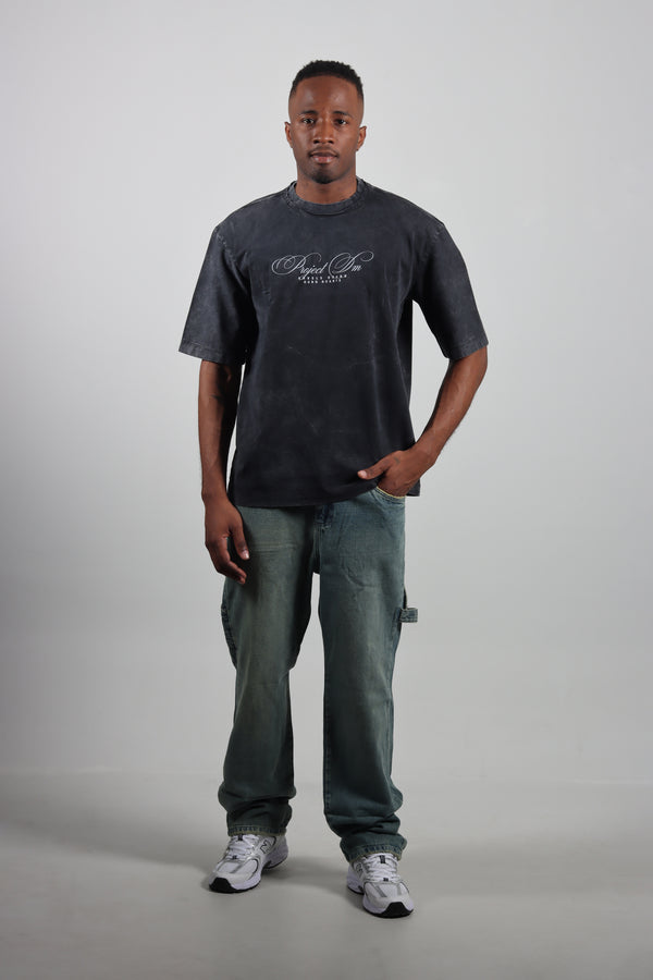 Camiseta Negro Heaven Oversize Acid Wash
