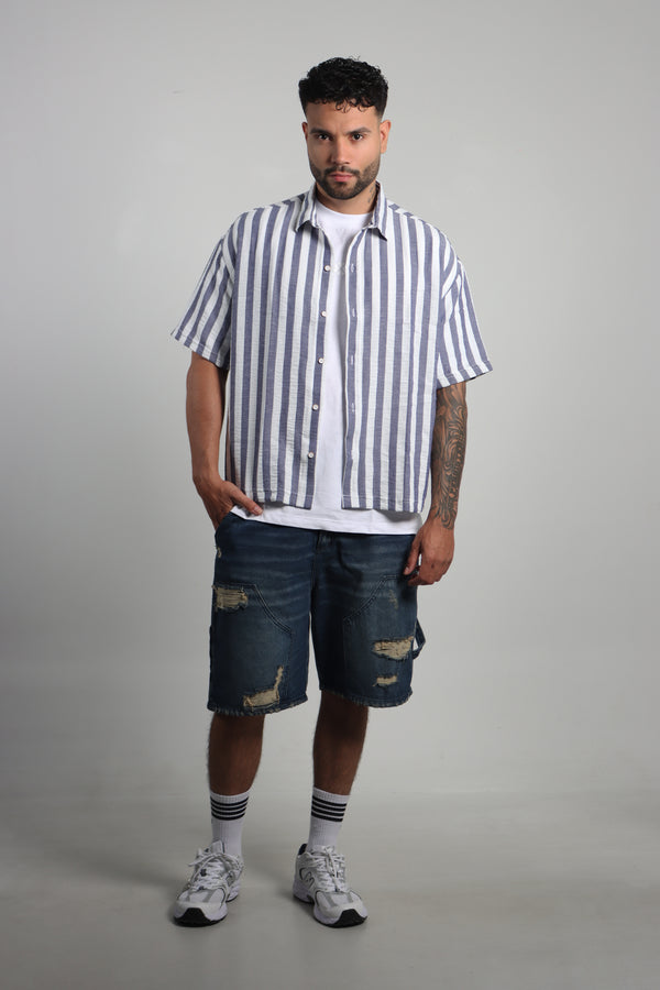 Camisa Marfil Rayas Boxy Fit