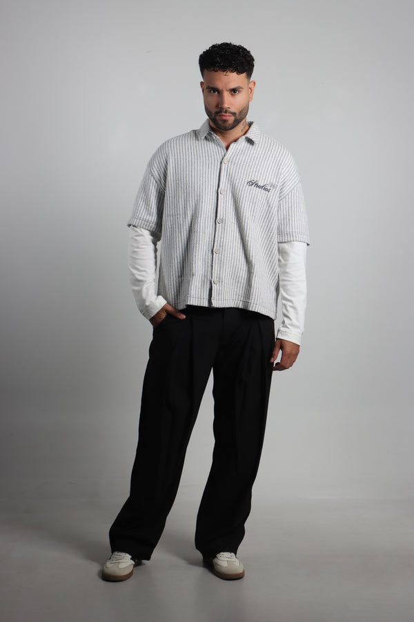 Camisa Manga Larga Marfil Rayas Boxy Fit