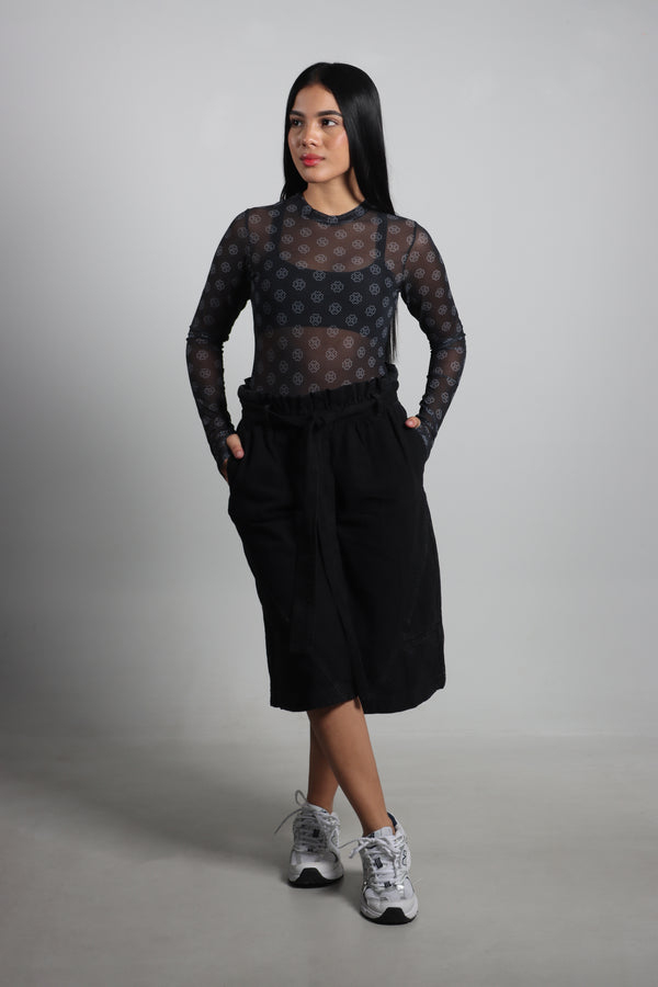 Body Manga Larga Negro Escote Redondo