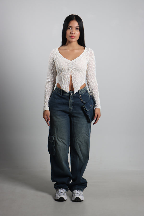 Pantalon Azul Oscuro Baggy Bolso Separable