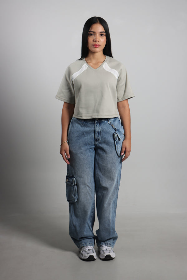 Pantalon Azul Claro Baggy Bolso Separable
