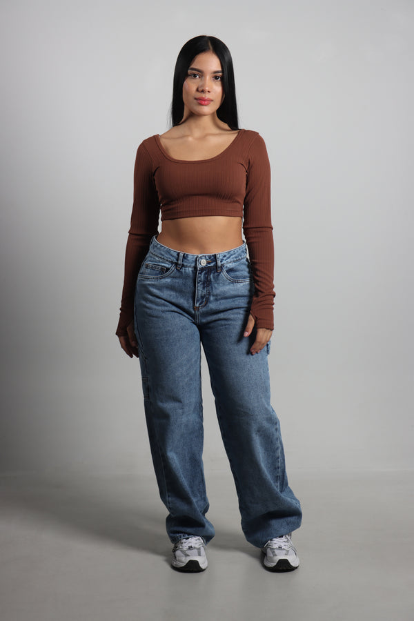 Blusa Café Escote Cuadrado