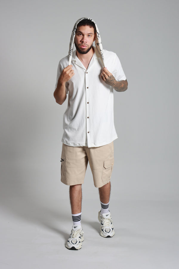 Camisa Manga Corta Marfil Cuello Sport Textura