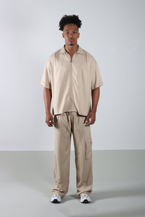 Conjunto Beige Boxy Fit Pantalon Cargo