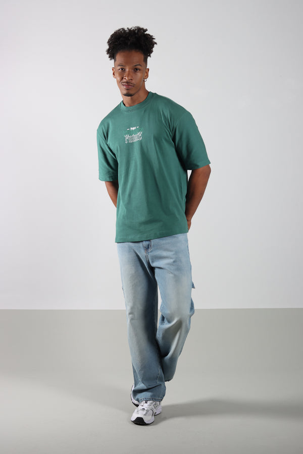 Camiseta Verde Botella Oversize Estampada