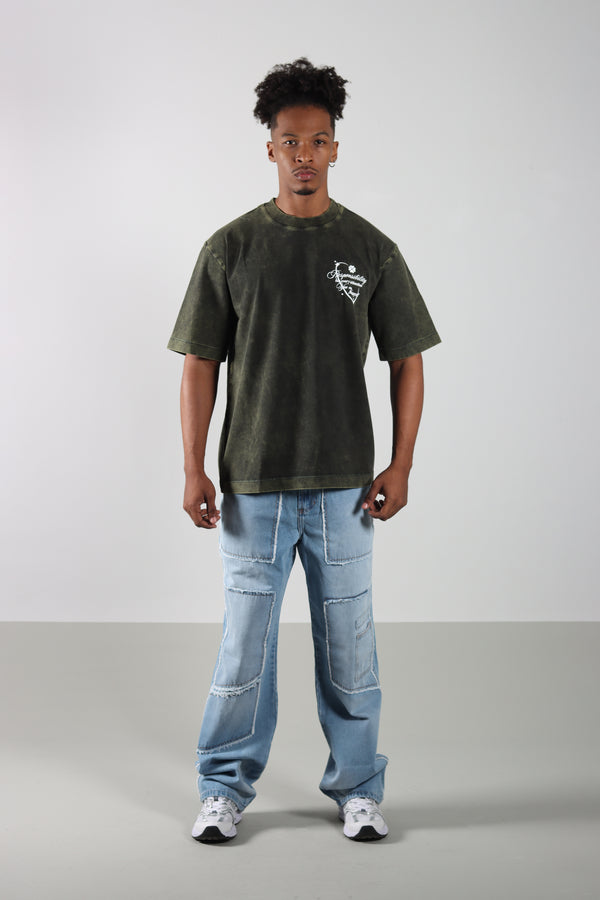 Pantalon Azul Medio Baggy Cortes Desflecado