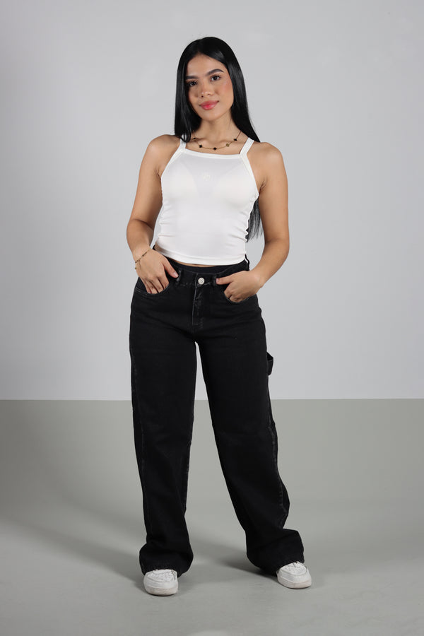 Blusa Marfil Escote Recto De Tiras