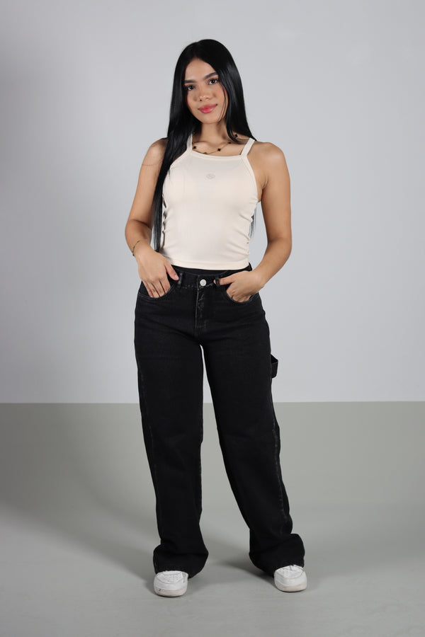 Blusa Crema Escote Recto De Tiras