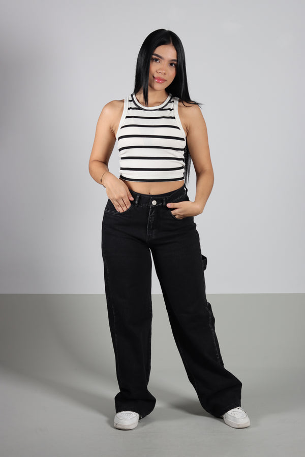 Crop Top Crudo/Negro Tank Rib