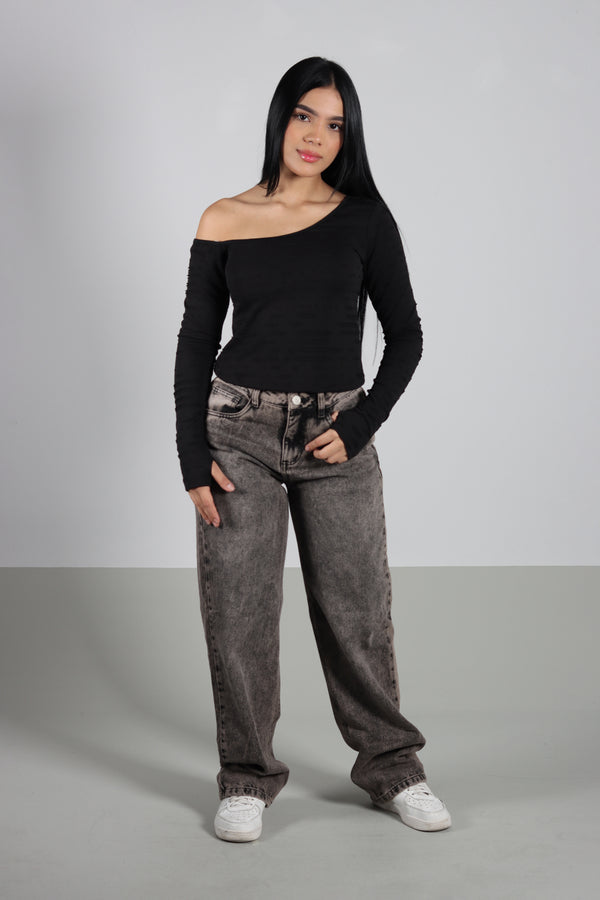 Blusa Manga Larga Negro Solo Hombro