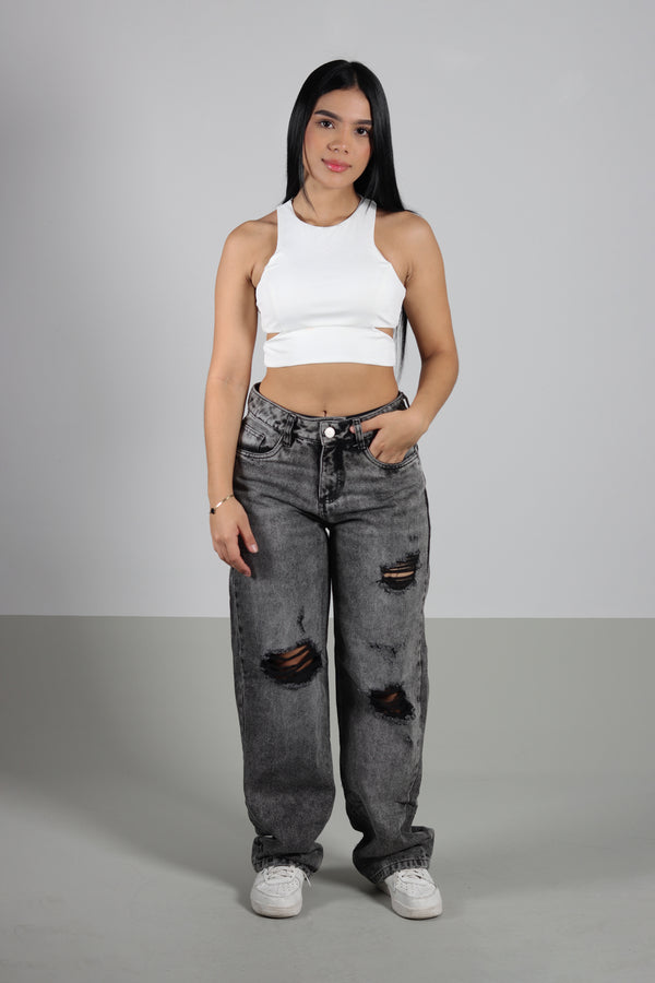 Blusa Cortes Marfil Banda Cintura