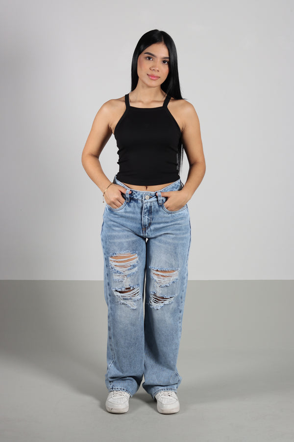 Blusa Negro Escote Recto De Tiras