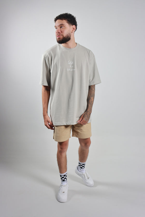 Camiseta Gris Cemento Oversize Estampada
