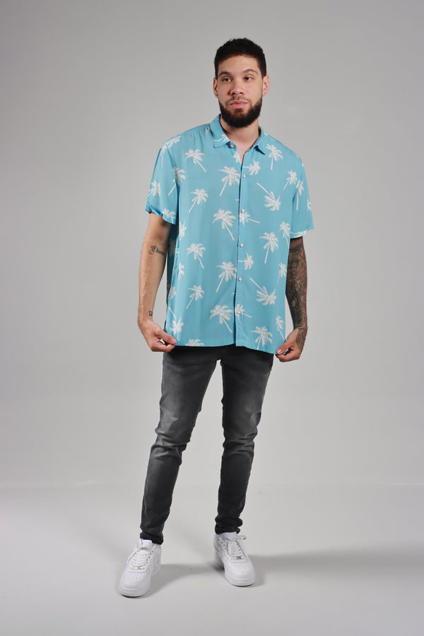 Camisa Azul Estampada
