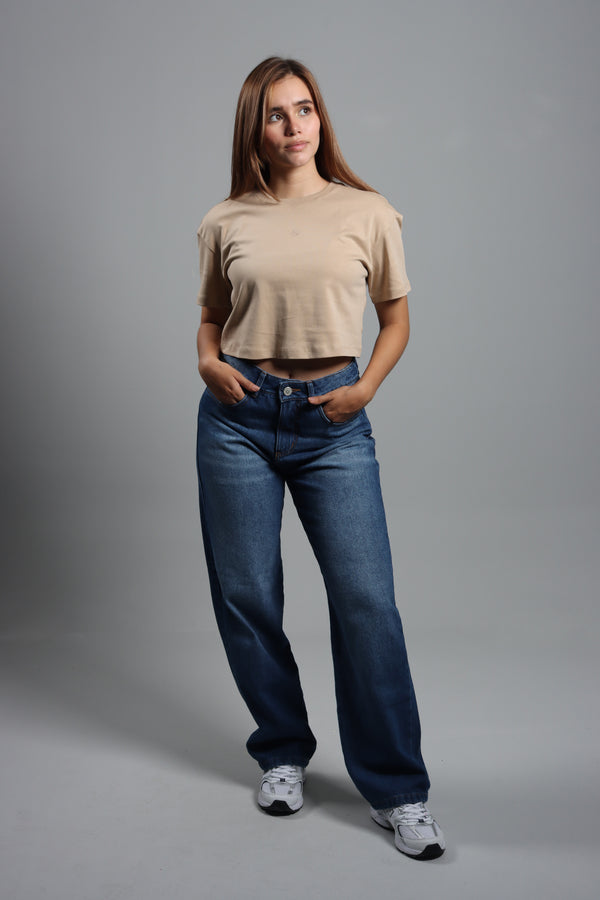 Camiseta Taupe Cropped Basica Logo