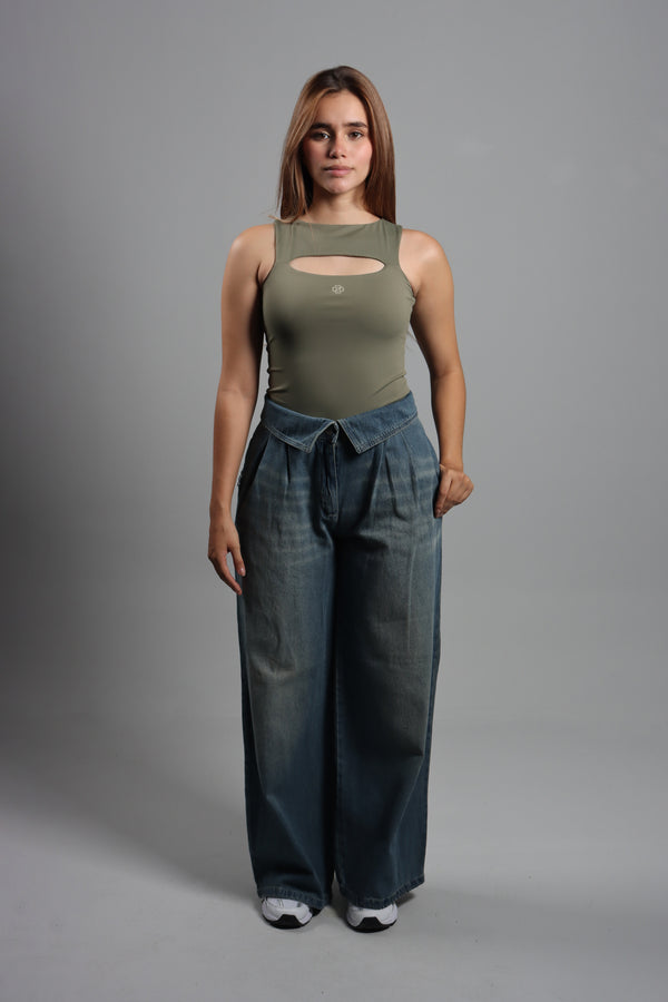Pantalon Azul Medio Pretina Doble