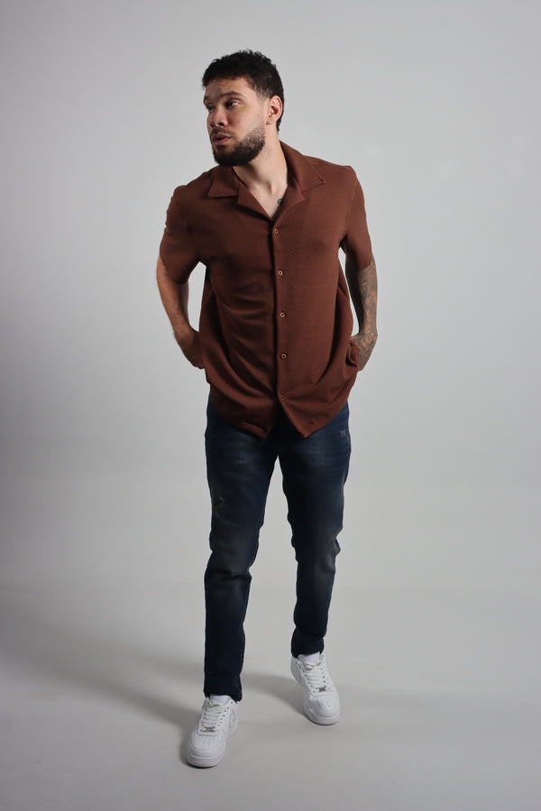 Camisa Café Cuello Sport Texturas