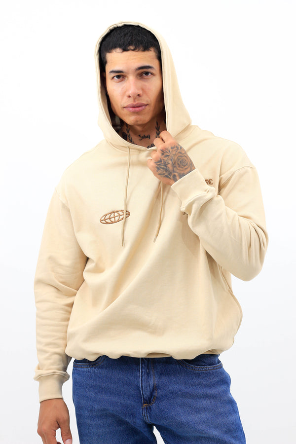 Hoddie Beige Oversize Bolsillo Lateral